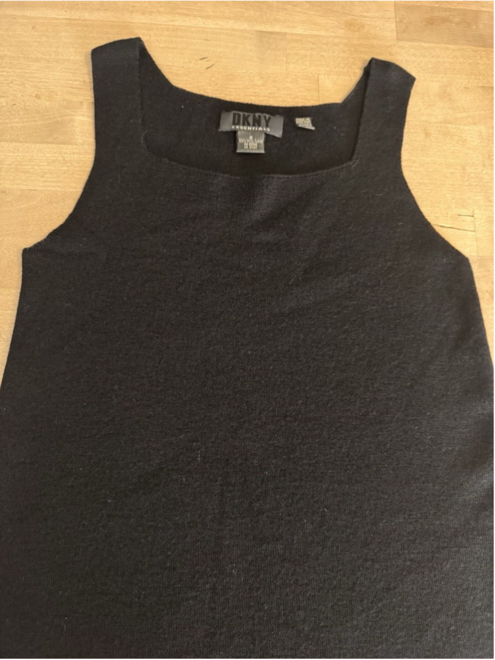 DKNY Essentials A-Line Black Dress 100% Wool - Small Square Neck Classic Chic - Picture 2 of 8